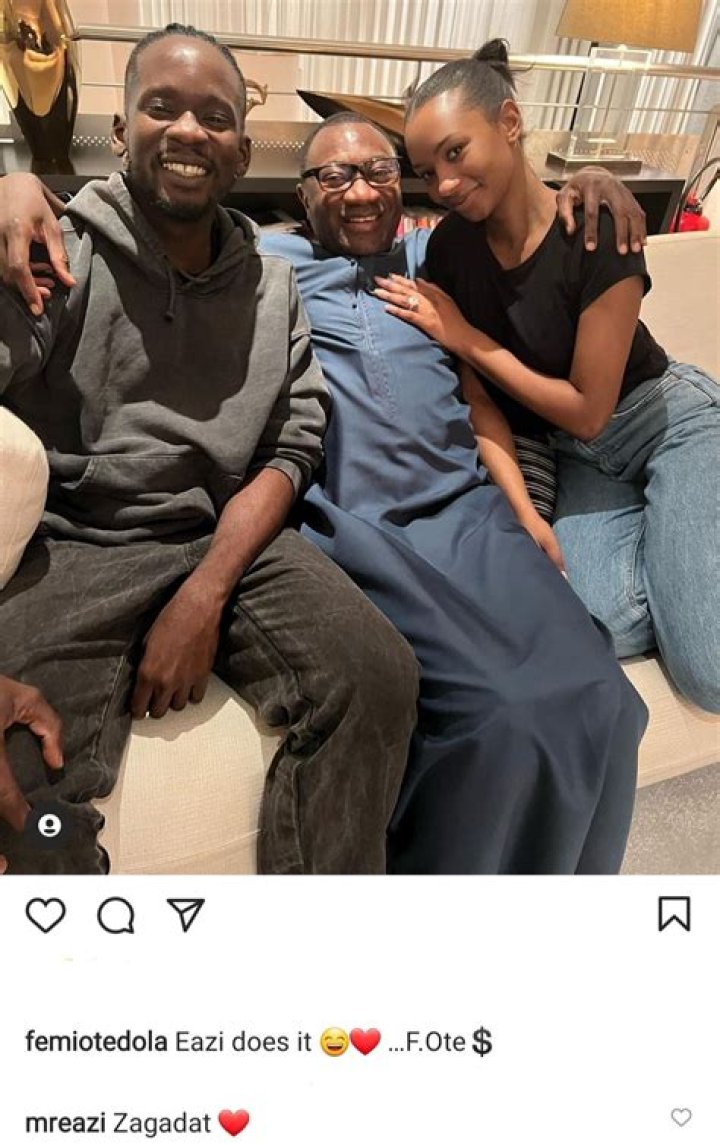 
Femi Otedola reacts after his daughter, Temi Otedola shared new pictures with her fiance, Mr Eazi 